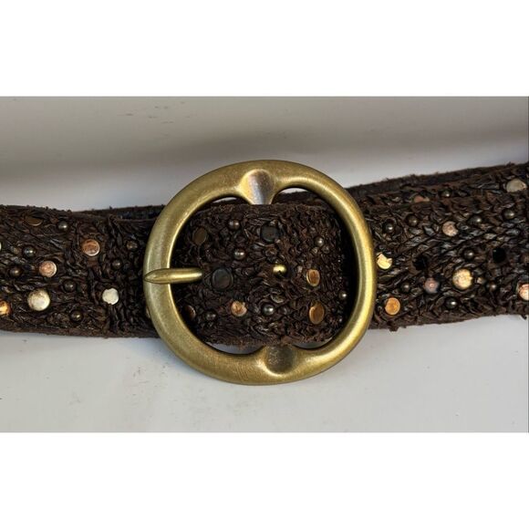 Vintage Orciani Leather Scales Studded Textured Brown Belt with Gold Accents M main image 10